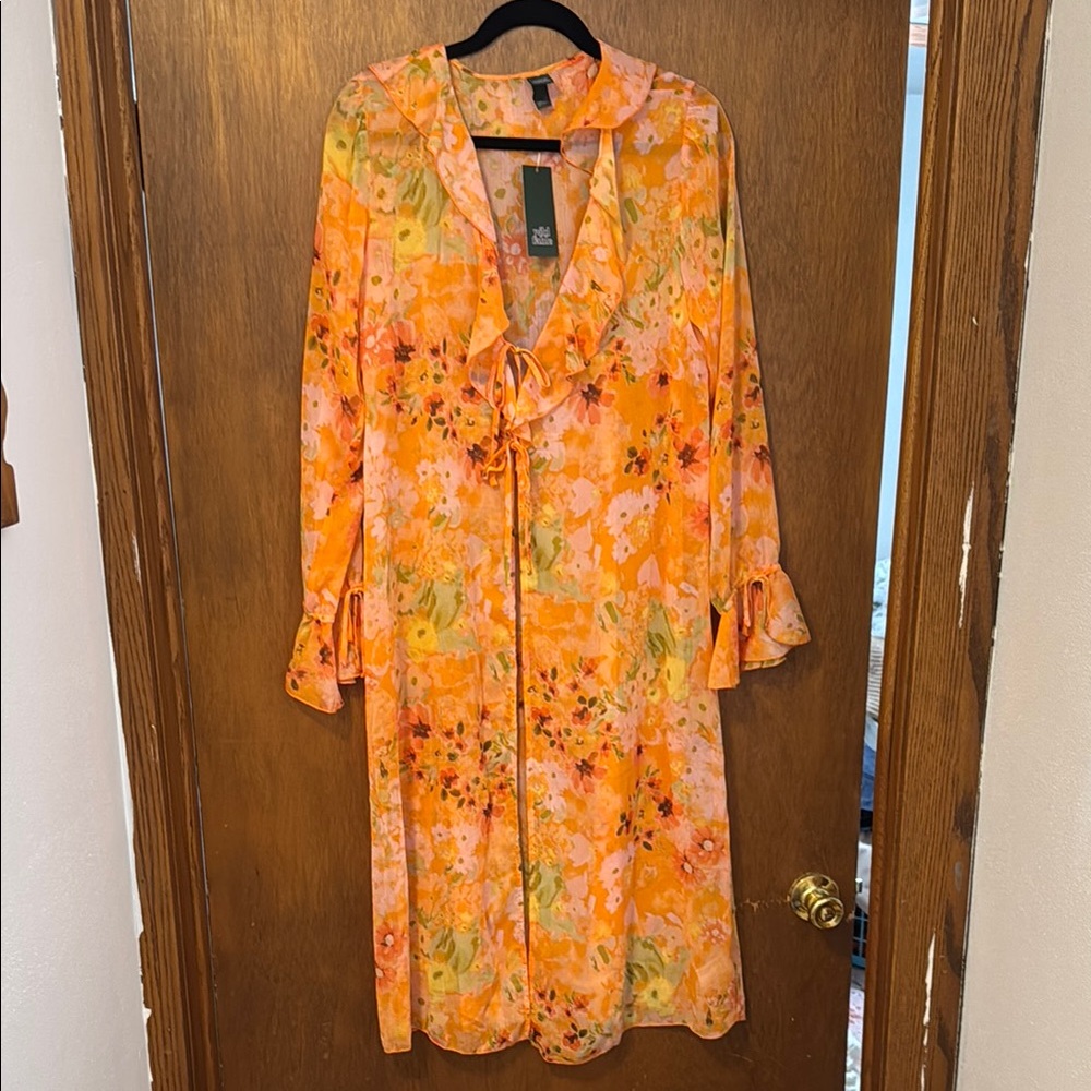 Floral Orange Duster Sheer Cardigan